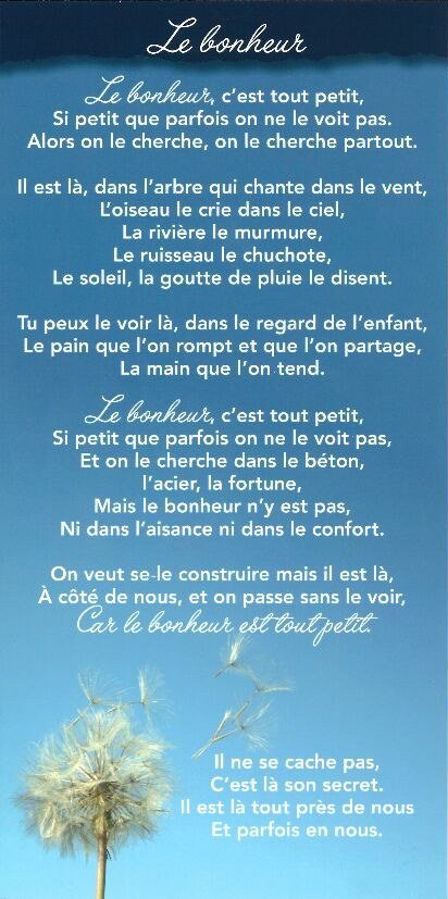 Carte texte 10.5x21cm + enveloppe - Le Bonheur