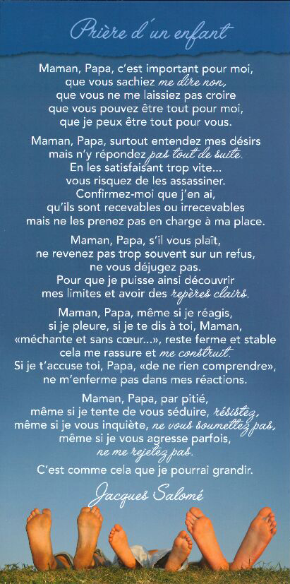 Carte texte 10.5x21cm + enveloppe - Prière d'un enfant