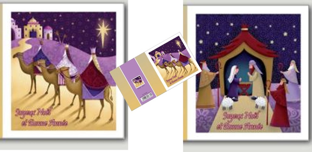 Box met 10 kerstkaarten - met omslag (2 motieven) (120x135mm)