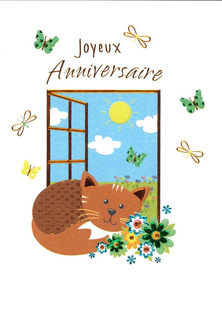 Carte double Joyeux Anniversaire - 12x17cm/cello+enveloppe