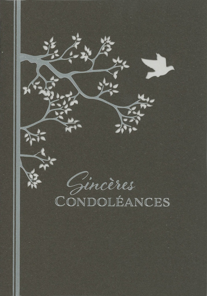 Carte double Sincères Condoléances/laser - 12x17cm/cello+enveloppe