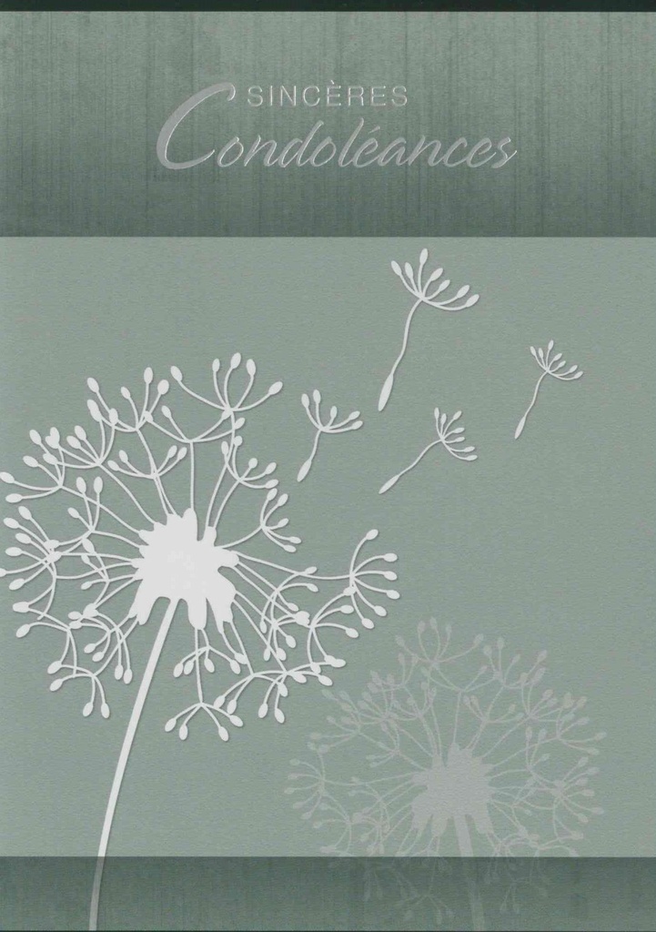 Carte double - Sincères Condoléances - 12x17cm - envelop/cel