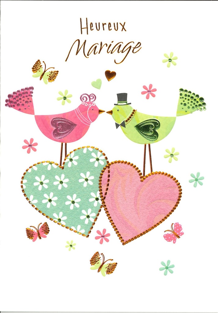 Carte double Heureux Mariage - 12x17cm/cello+enveloppe