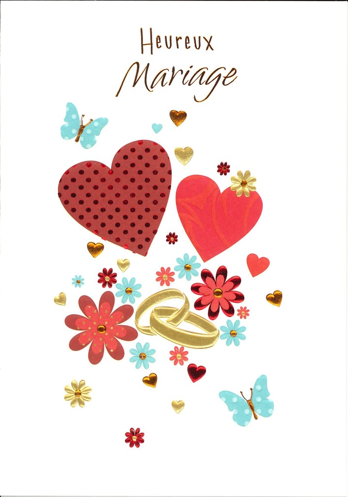 Carte double Heureux Mariage - 12x17cm/cello+enveloppe