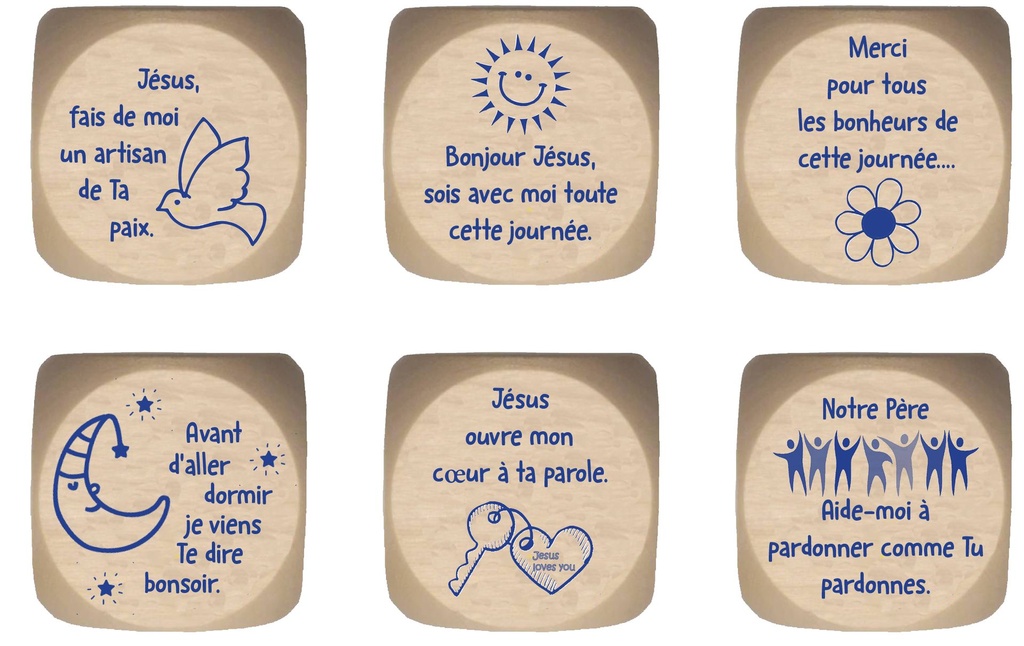 Dobbelsteen - kindergebedjes - Frans/blauw