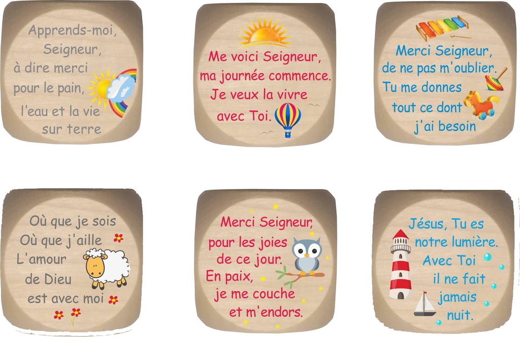 Dobbelsteen - kindergebedjes - Frans/39mm/meerkleurig