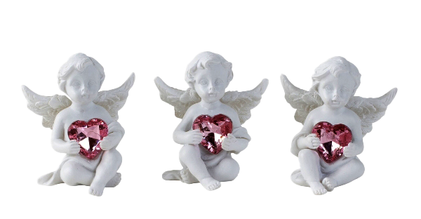 Ange assis avec coeur strass rose - blanche/assorti - 4,5cm