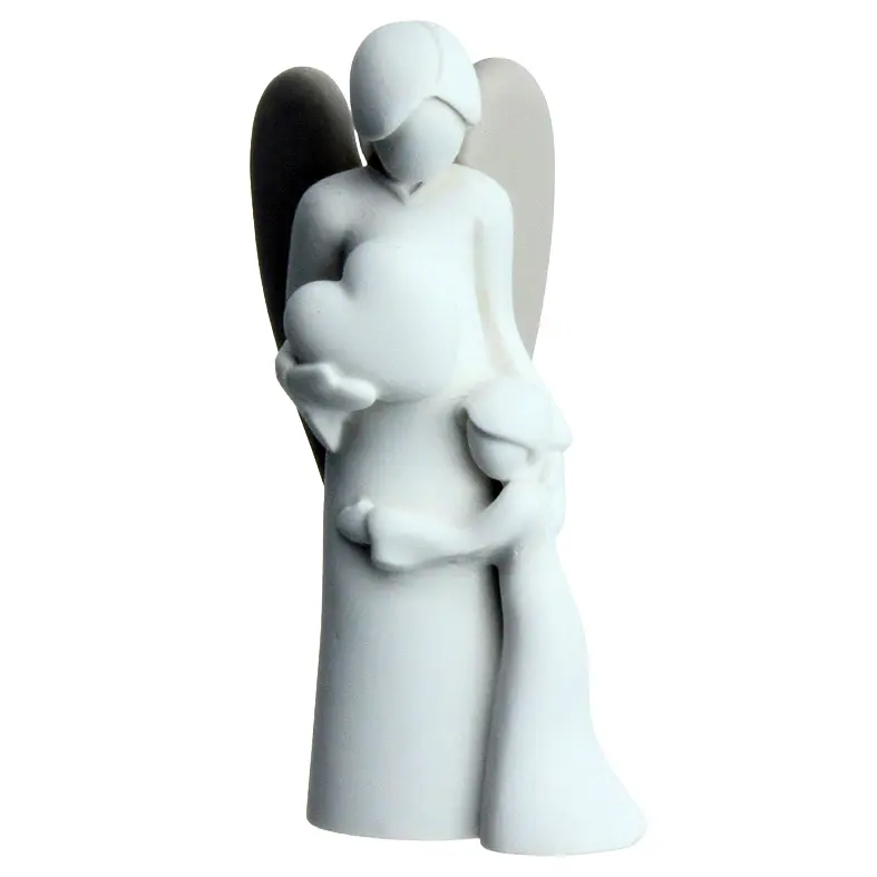 Engelbewaarder Kind en Hart- kunsthars/wit - 9cm