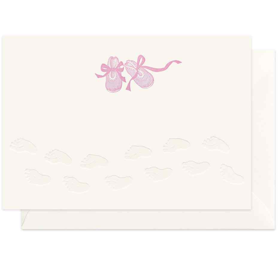 CARTE DOUBLE CHAUSSONS BEBE ROSE 10,5*14,8 CM