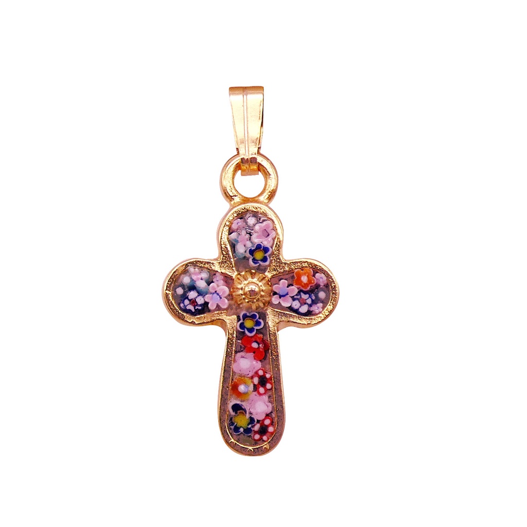 MOSAIQUE BIZANTINE PENDENTIF CROIX ARRONDIE 2*1 CM AVEC BOITE