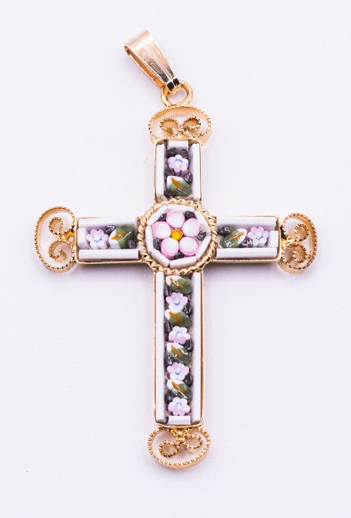 MOSAIQUE BIZANTINE PENDENTIF CROIX BLANC 4*2,5 CM