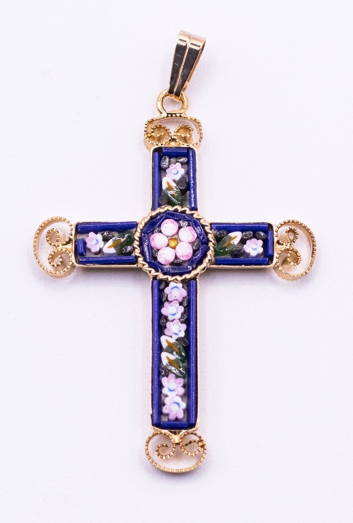 MOSAIQUE BIZANTINE PENDENTIF CROIX BLEU MARINE 4*2,5 CM