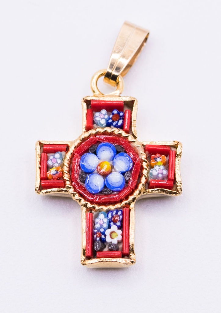 MOSAIQUE BIZANTINE PENDENTIF CROIX ROUGE 2*1,5 CM