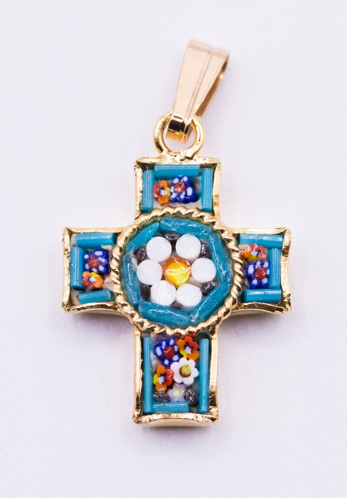 MOSAIQUE BIZANTINE PENDENTIF CROIX BLEU CLAIRE 2*1,5 CM