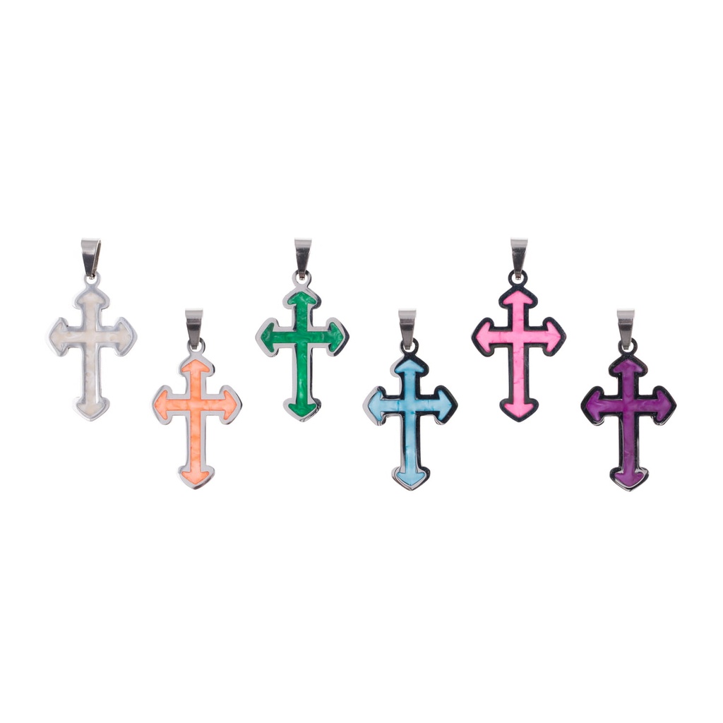 Chaîne (48-55cm)  avec croix 25mm - assorti couleur - en ino