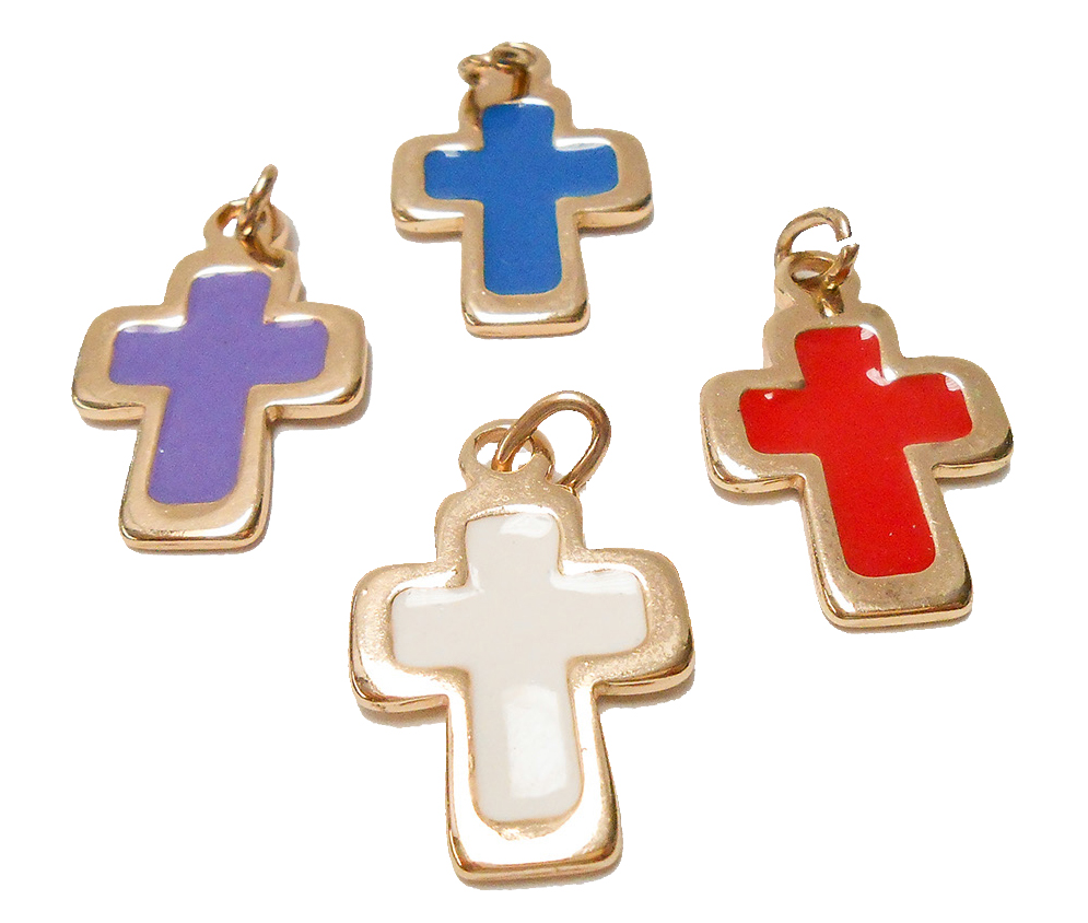 Croix pendentif doré/résine bleue - 28x17mm