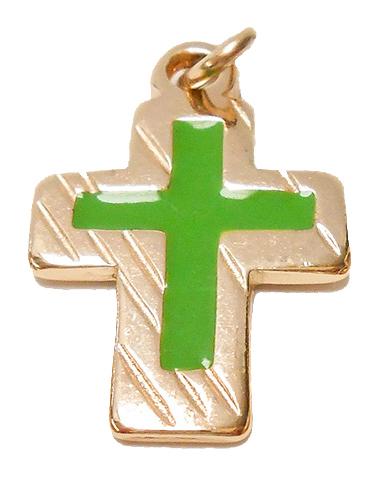 Croix pendentif/doré/vert - 28x18mm