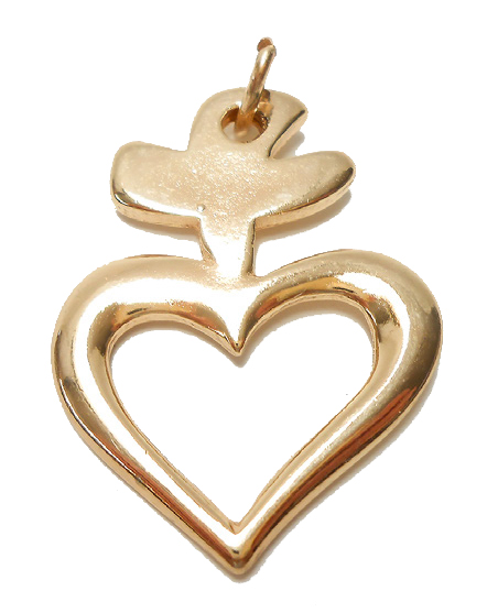 Kruisje met hartje/verguld - 31x25mm