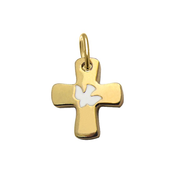 Croix colombe/blanche - laiton Plaqué Or 3μm (14x16mm)