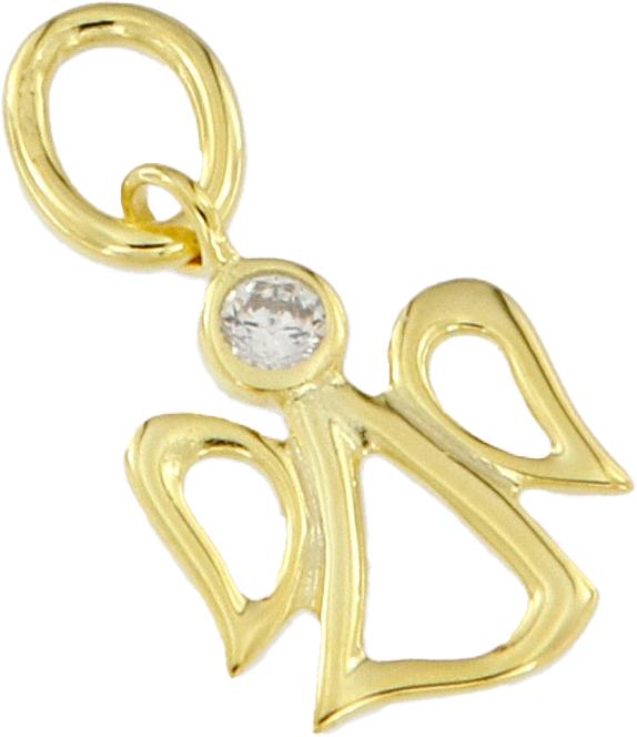 Pendentif ange/pierre zircone blanche - Ag 925‰ Plaqué Or 3μm (15x20mm)