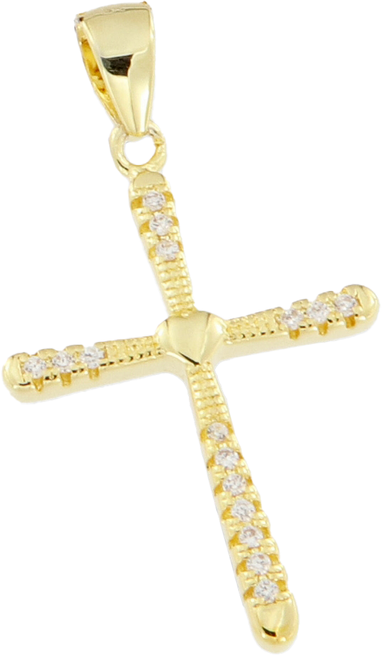 Croix/pierre zircone blanche - Ag 925‰ Plaqué Or 3μm (17x22mm)