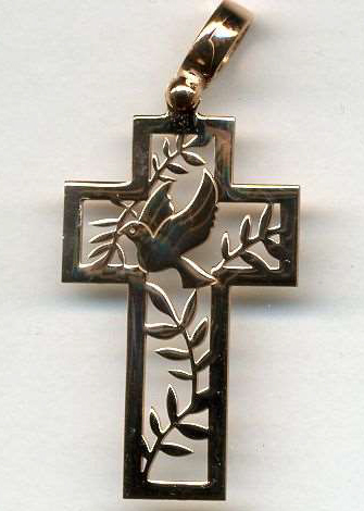 Croix Colombe/rameaux decoupé - laiton Plaqué Or 3μm (18x30mm)