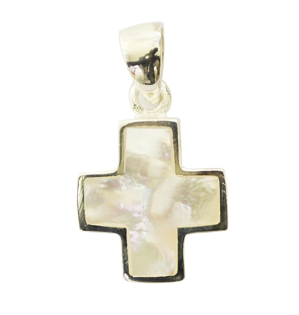 Croix nacre/blanche - Argent 925‰ rhodié (14x14mm)
