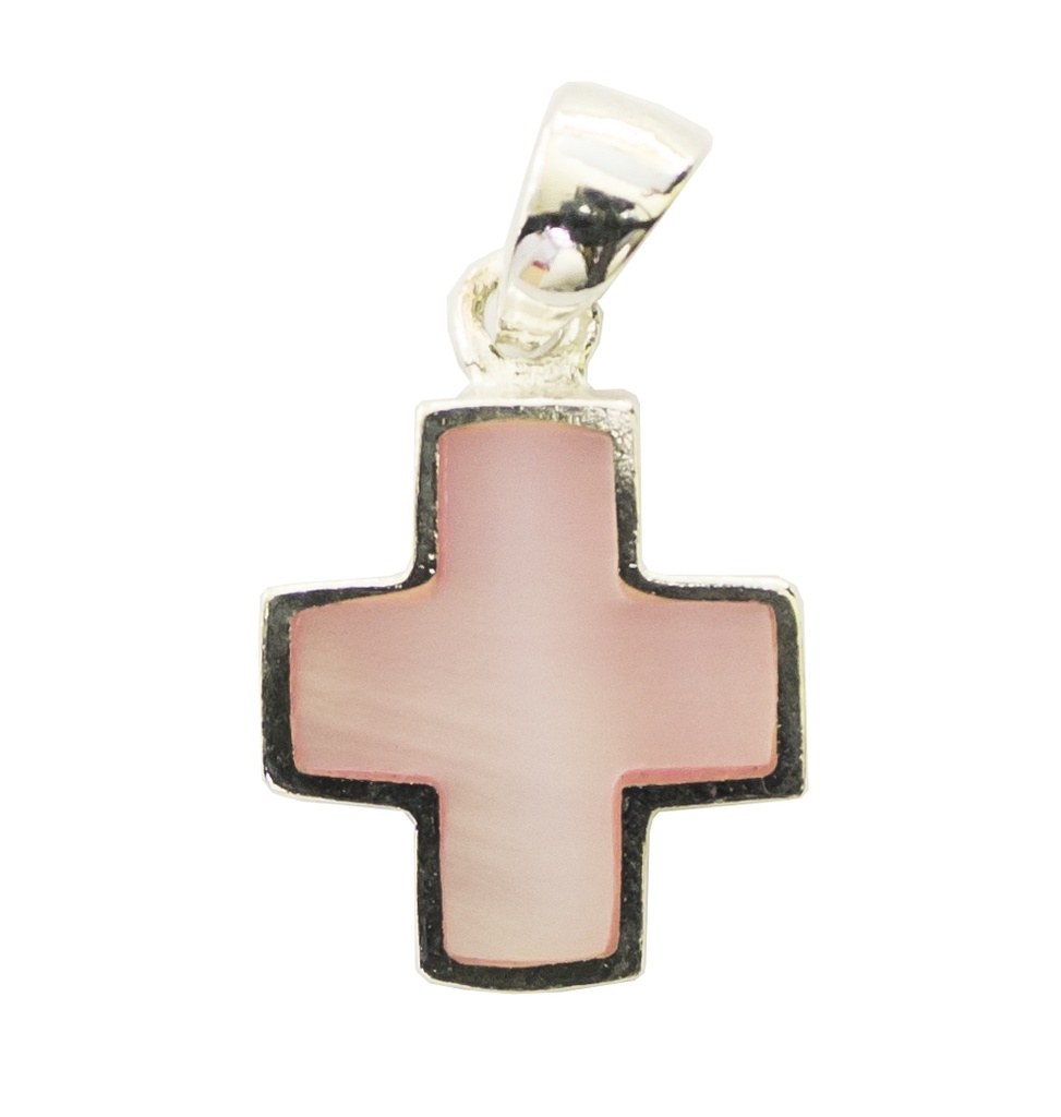 Croix nacre/rose - Argent 925‰ rhodié (14x14mm)