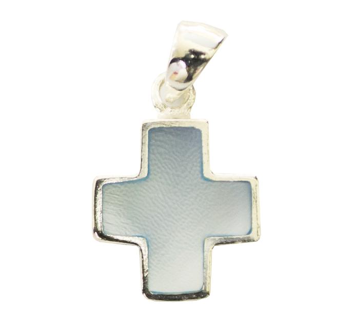 Croix nacre/bleue - Argent 925‰ rhodié (10x10mm)