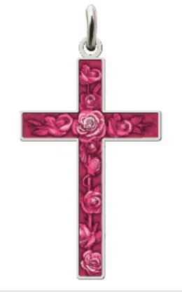 Kruisje Roos/roze emaille - Ag 925‰ (23x35mm)