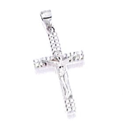 Croix martelée/christ - Argent 925‰ rhodié (16x28mm)