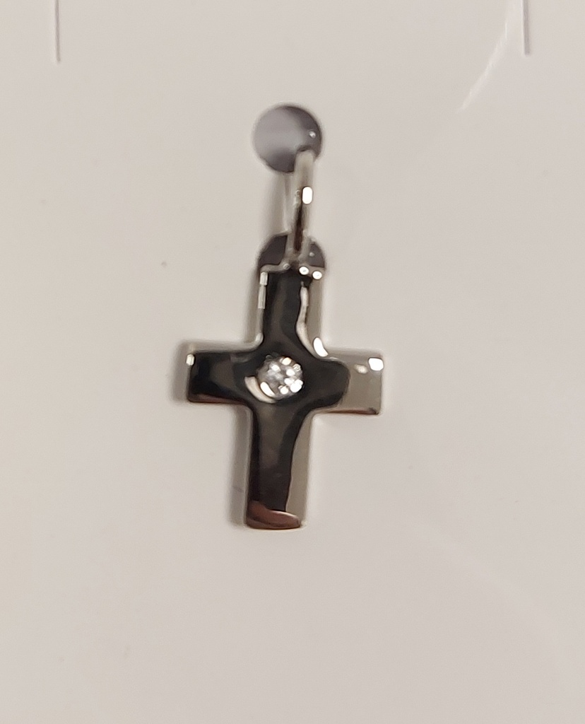 Croix lisse/pierre zircone blanche - Argent 925‰ rhodié (8x10mm)