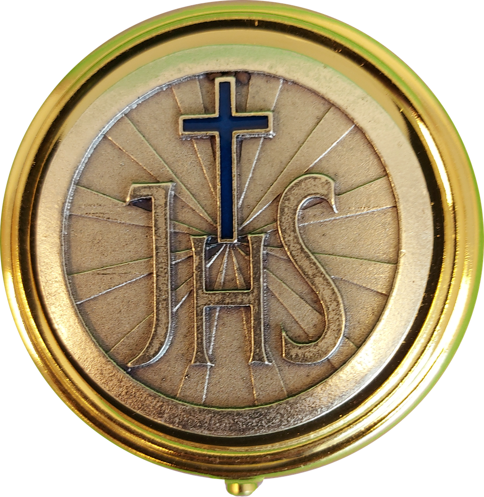 Hostiedoosje verguld/metaal - JHS/Blauw - D 40mm