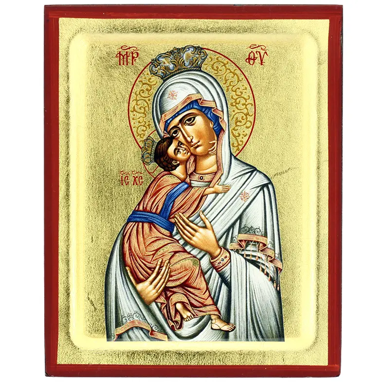 Ikoon O.L.Vrouw/kind - zeefdruk/boord - 10x12,5cm