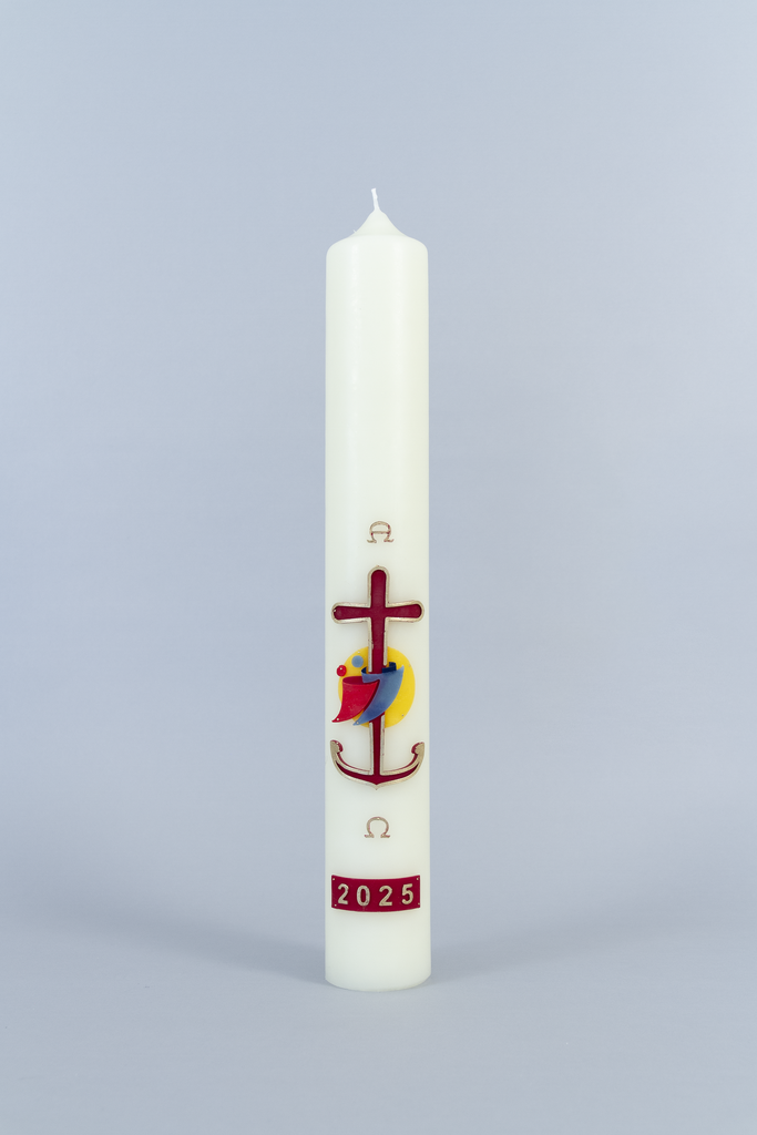 Cierge Pascal 2,2kg - 60/900mm - relief CROIX/PELEGRINS/ROUGE