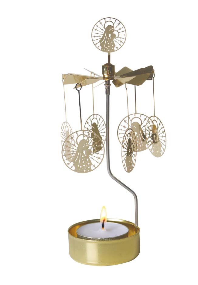 Teelichter brandend/roterend - OLV met kind verguld -16cm