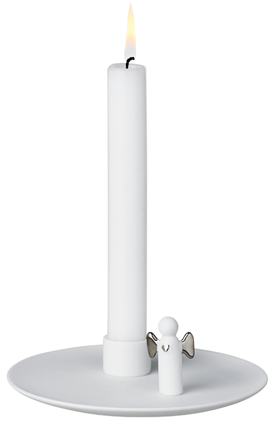 Kandelaar met engeltje verzilverd - diam 14cm - porcelein