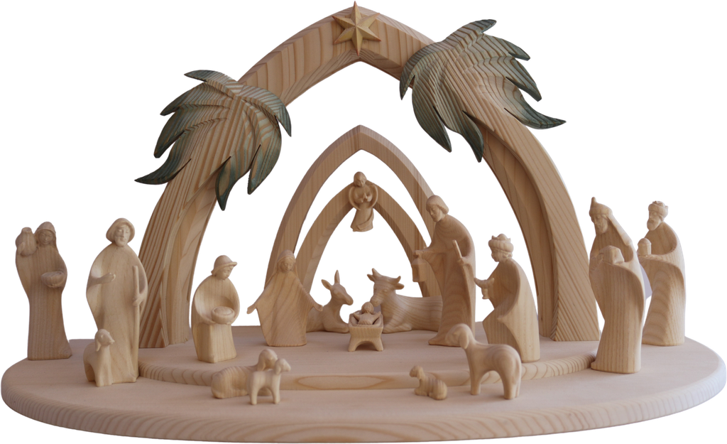 17 personnages Collection "Aida" sans cabane - bois sculpté/naturel - 12cm