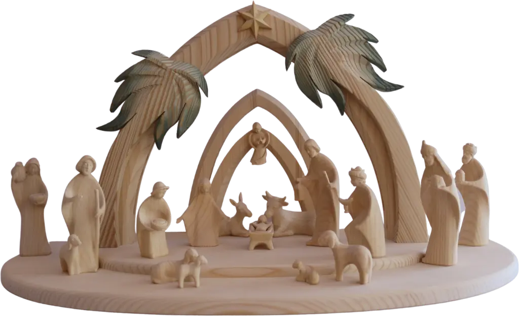 Kerstgroep Aida/17-delig - houtsnij/natuur - 12cm ZONDER stal
