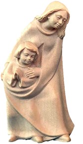 Bergère debout avec enfant/Groupe Sonia - H 9cm - bois sculpté/nature