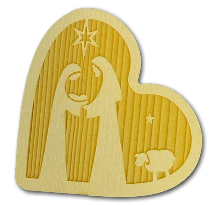 Bloc en bois/cœur avec Ste. Famille - 6cm/debout
