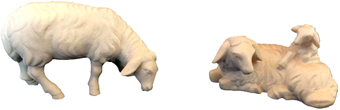 Liggend schaap met lam - houtsnijwerk/natuur (voor kerstgr H 9cm)