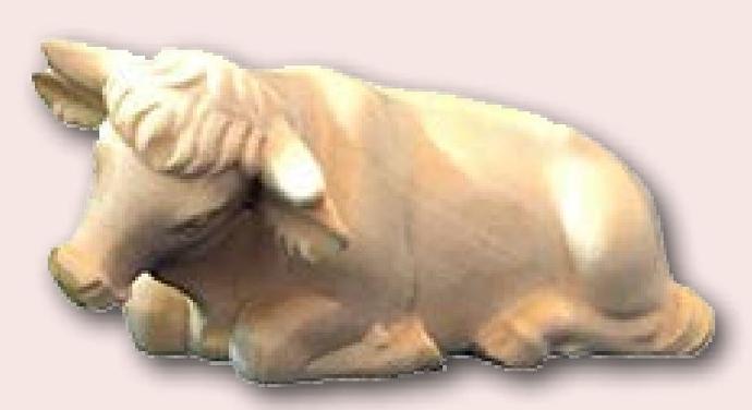 Liggende os - houtsnijwerk/natuur (voor kerstgr H 9cm)