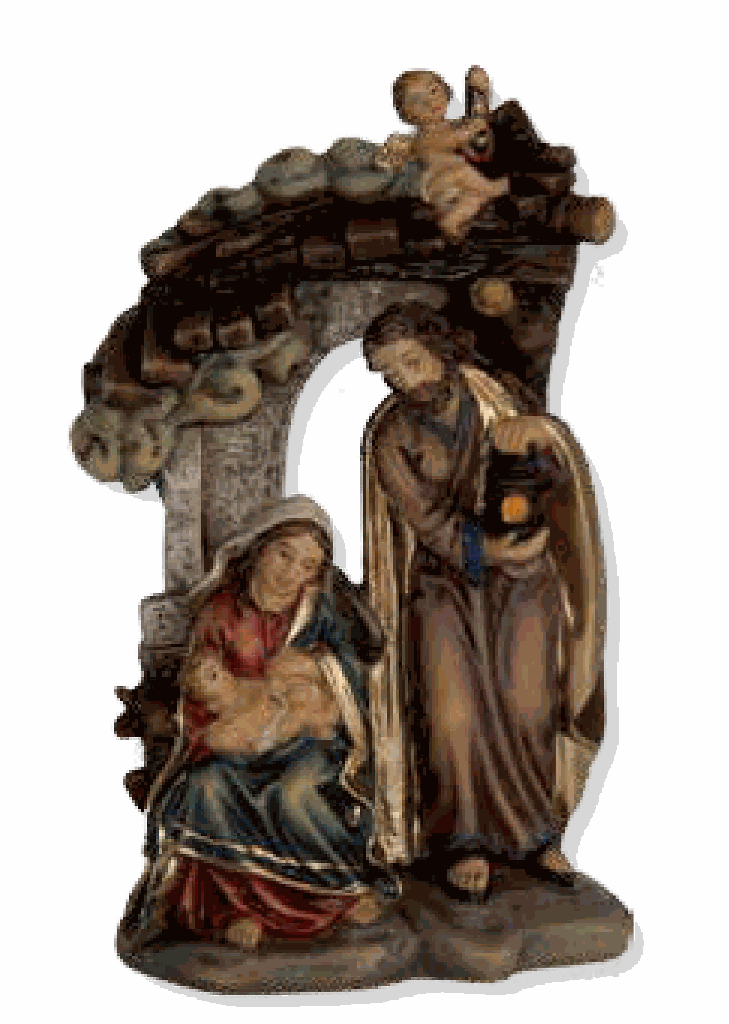 Kerststal met  Heilige Familie - polystone - 6,6 cm