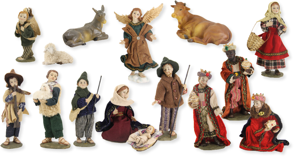 Krippenfiguren alpenländisch, Ankleidefiguren - Gruppe 10cm 