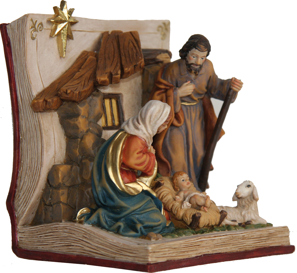 Nativité dans le livre - résine - H 11 cm