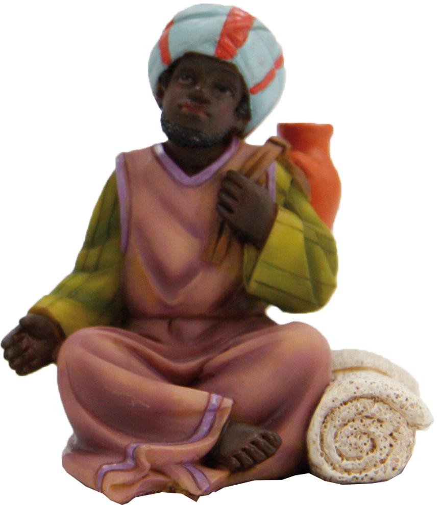 Carpet dealer sits