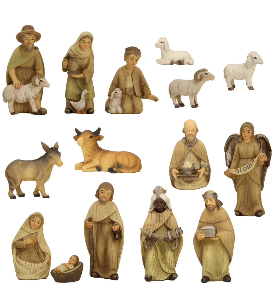 Moderne Kerststalfiguren 15-delig - polystone - H 10cm/pastel