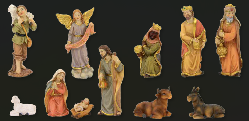 Personnage de crèche en résine/couleur - 11 pièces - 6cm