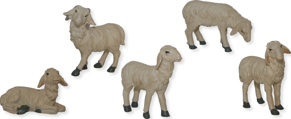 Set of 5 sheep (for figure H 10-13 cm)